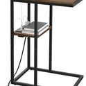 Yoobure C Shaped End Table with Charging Station, Small Side Table for Sofa，26" Tall Tv Tray Couch Table with Storage,Bedside Table with USB Ports and Outlets for Living Room, Bedroom, Rustic Brown