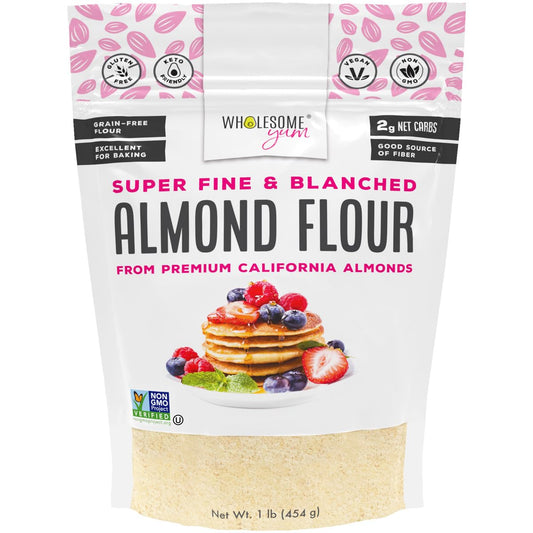 Wholesome Yum Premium Fine Blanched Almond Flour For Baking & More (16 oz / 1 lb) - Low Carb, Gluten Free, Non GMO, Keto Friendly Flour Substitute With Ground Almonds