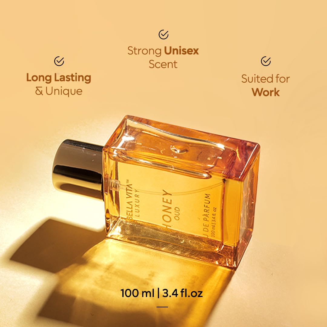 BellaVita Honey OUD Perfume for Women & Men (3.4 fl.oz) | Vanilla, Bergamot & Patchouli Perfume | Long-Lasting Arabian Unisex Perfumes for Women & Men | Floral & Spicy Vegan Cologne Honey Perfume - Cart Shape