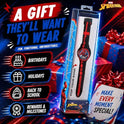 Accutime Marvel Spiderman Kids Digital LCD Wrist-Watch with Red, Green, and Yellow LED Light Show and Popper Strap for Boys, Girls, and Toddlers - Perfect for Learning Time and Fun