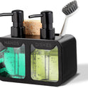 Kitchen Soap Dispenser Set, with Hand and Dish Soap, Sponge Caddy and Brush Holder 4-in-1 Kitchen Dual Soap Dispenser Set for Kitchen Sink, Bathroom - Black