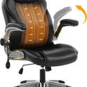 Office Desk Chair, Ergonomic Computer Chair with Padded Flip-Up Arms and Adjustable Lumbar Support, PU Leather Executive Chair with Tilt Lock and 360° Swivel Rolling Wheels for Work, Study