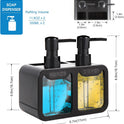 Kitchen Soap Dispenser Set, with Hand and Dish Soap, Sponge Caddy and Brush Holder 4-in-1 Kitchen Dual Soap Dispenser Set for Kitchen Sink, Bathroom - Black