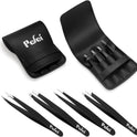 Pefei Tweezers Set - Professional Stainless Steel Tweezers for Eyebrows - Great Precision for Facial Hair, Splinter and Ingrown Hair Removal (Black)
