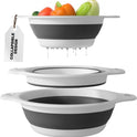 Collapsible Colanders (3 Pack Set) Food Strainers with Over-Sink Water Draining Base for Pasta Fruits and Vegetables (Patent Pending) White (3 Sizes, 3QT, 4QT and 5 Quart)