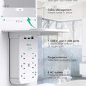 Wall Outlet Extender with Surge Protector, 6 AC Outlets, Shelf, 2 USB & USB C Charging Ports - Home & Dorm Plug Expander