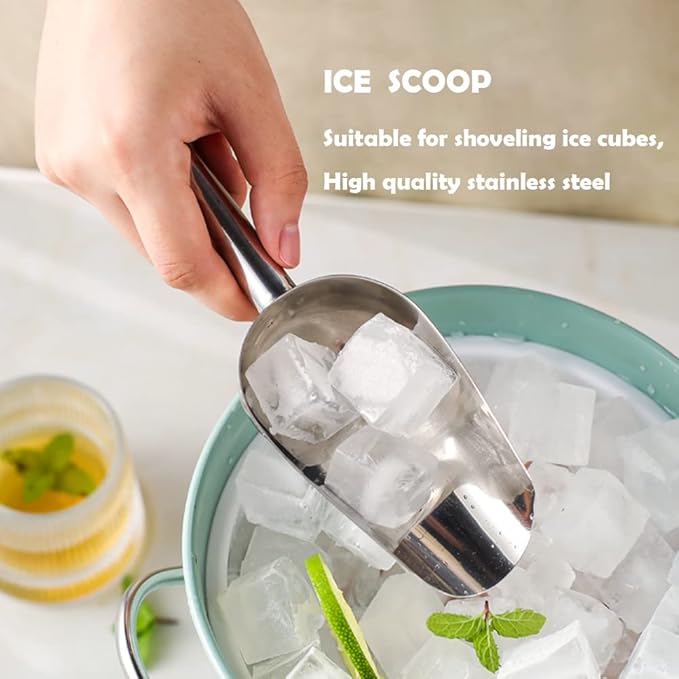 Metal Ice Scoop 6 Oz，Kitchen Ice Scooper for Ice Maker, Small Food Scoops for Bar Party Wedding Pet Dog Food, Stainless Steel Silver
