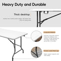 Folding Table 6FT HDPE 6 Foot Foldable Table Portable Banquet Surface Fold-in-Half Desk Utility for Working Meeting Parties, Picnic, Camping, Weddings, Catering, Garden Dining-White