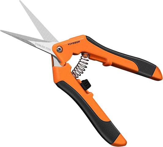 VIVOSUN 6.5 Inch Gardening Scissors Hand Pruner Pruning Shear with Straight Stainless Steel Blades Orange 1-Pack