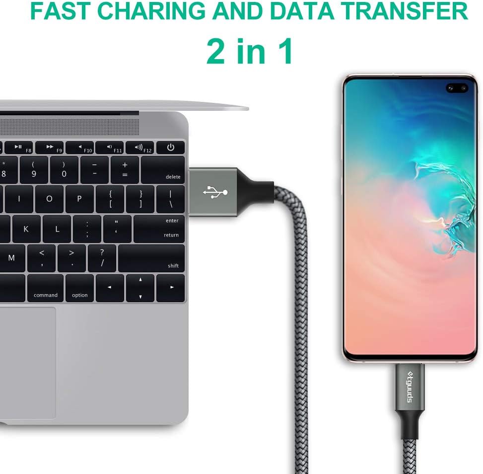 etguuds USB to USB C Cable 3ft, 2-Pack USB A to Type C Charger Cord Fast Charging for Samsung Galaxy A15 A25 A35 A55 A54, S24 S23 S22 S21 S20 S10 S10E, Note 20 10, Moto G, for iPhone 16 15, Gray