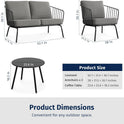EAST OAK 4-Piece Plaza Patio Furniture Set, Outdoor Furniture for Balcony, Poolside, and Yard, with Thick Cushion Sofa and Coffee Table, Modern Patio Conversation Set, Black & Grey