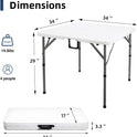34" Square Folding Card Table, Fold-in-Half Utility Dining Portable Table Heavy Duty HDPE White Plastic Foldable with Carrying Handle Indoor Outdoor for Picnic, Camping, Party