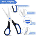 Scissors Set of 6-Pack, 8" Scissors All Purpose Comfort-Grip Handles, Sharp Scissor for Office Home School Craft Sewing Fabric Supplies, High/Middle School Student Teacher, Right/Left Hand