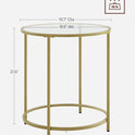 VASAGLE Round Side Table, Glass End Table with Metal Frame, Gold Coffee Table with Modern Style, for Living Room, Balcony, Bedroom, Gold Color