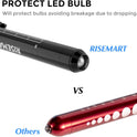RISEMART Pen Lights for Nurses, 2 Pack Reusable Medical Light with Pupil Gauge and Ruler, White Light LED Penlight for Student Doctors EMT (Black/White)