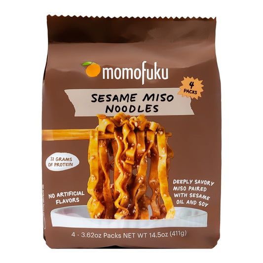 Momofuku Sesame Miso Ramen Noodles by David Chang, Air-Dried Instant Noodles with Sauce and 12g of Plant Based Protein, 4 Servings