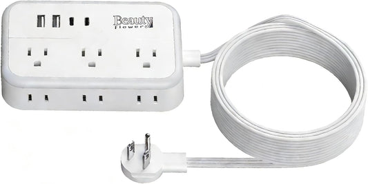 6 Ft Surge Protector Power Strip - 8 Widely Outlets with 4 USB Ports, 3 Side Outlet Extender with 6 Feet Extension Cord, Flat Plug, Wall Mount, Desk USB Charging Station, ETL,White