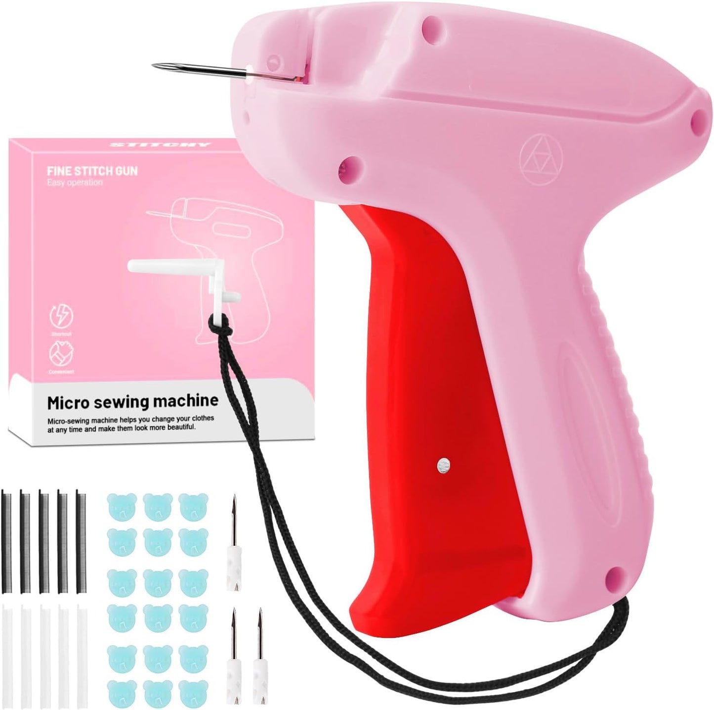 Stitch Gun with 6 Fine Needles,4000 Pcs Micro Fasteners(2000 White & 2000 Black).Quick Clothing Fixer Stitch Gun for Clothes Quick Stitchy Sewing Gun Clothing Tag Gun for Clothes