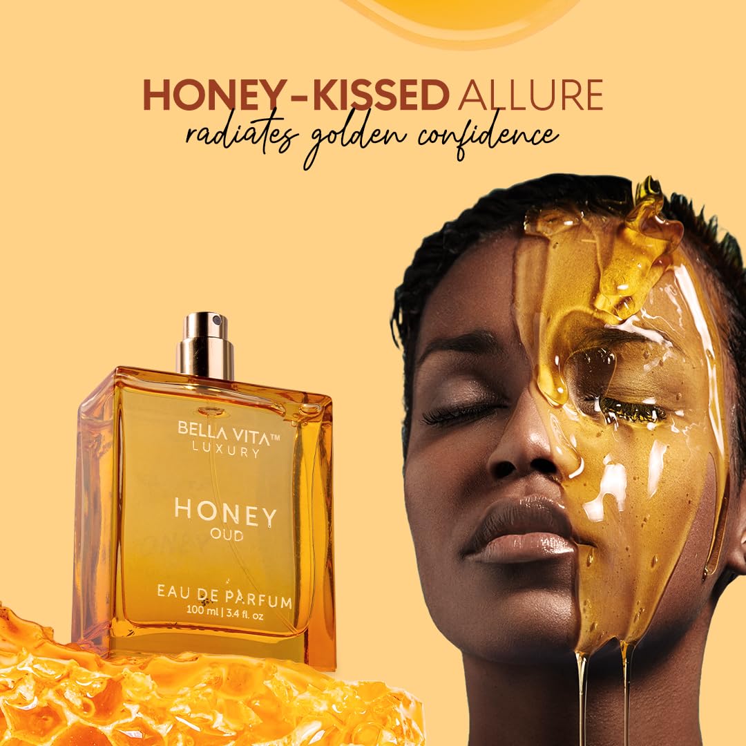BellaVita Honey OUD Perfume for Women & Men (3.4 fl.oz) | Vanilla, Bergamot & Patchouli Perfume | Long-Lasting Arabian Unisex Perfumes for Women & Men | Floral & Spicy Vegan Cologne Honey Perfume - Cart Shape