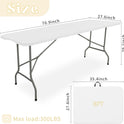 Set of 2 Folding Table 6 FT Lightweight Camping Table Portable Plastic Rectangular Outdoor Dining Table Steel Legs Fold-in-Half with Carrying Handle for Indoor,Picnic,Party,Wedding,Events(White)