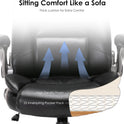 COLAMY Leather Executive Office Chair - High Back Home Computer Desk Chair with Padded Flip-up Arms, Adjustable Tilt Lock, Swivel Rolling Ergonomic Chair for Adult Working Study, Black