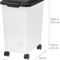 IRIS USA Dog Food Storage Container, 2 Pack, Up to 30 lbs Each, Airtight Seal for Freshness, Wheels for Rolling, Easy One Hand Opening, Made in USA, BPA Free, Clear/Black