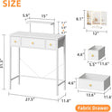 Small Makeup Vanity Desk 27.5''W with Mirror and Lights, Vanity Desk with 3 Fabric Drawers and Height-Adjustable Stand, Vanity Table for Girls Gifts, Bedroom and Small Spaces, White