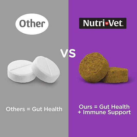 Nutri-Vet Pre & Probiotics for Dogs, Digestive Support, Upset Stomach, Puppy Probiotic, Pet Vitamins and Supplements, Dog Probiotics, Liver & Cheese Flavor, 120 Soft Chews