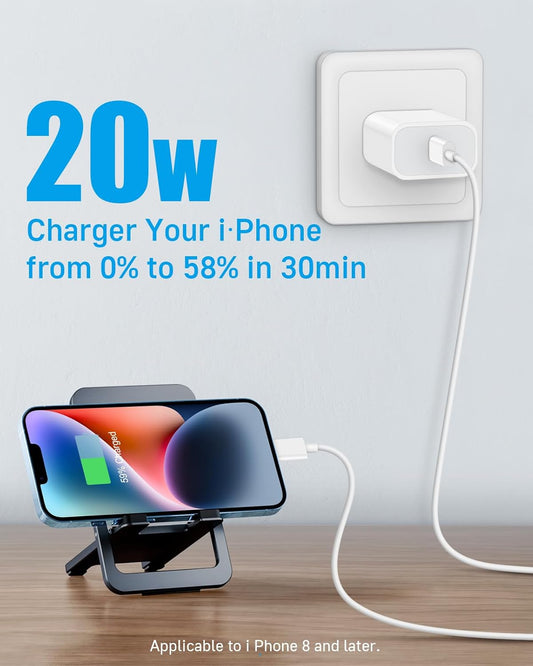 i Phone Charger 10Ft Fast Charging, MFi-Certified, 20W PD Block with 10Ft Cable, Type C Travel Plug & Ligt ning Cord for i Phone 14/13/12/11, i Pad & More [2 Pack]