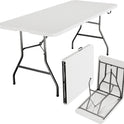 Folding Table 6ft - Heavy Duty Plastic Table with Handle, Foldable & Portable, Fold-in-Half Utility Tables for Outdoor, Dining, Wedding, Events, Indoor, Picnic, Camping, Party (White)