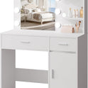 Lighted Makeup Vanity Desk, 35.4“W x 15.7'”D x 54“H, White (with Lights and Mirror, Dimming Function, 2 Drawers and 1 Cabiniet, Open Shelves) by Boahaus