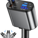 Retractable Car Charger, 4 in 1 Fast Charging Car Charger USB-C & USB-A Compatible with iPhone 17/16/15/14/13/12/11,Galaxy,Pixel