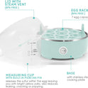 Elite Gourmet EGC115M Easy Egg Cooker Electric 7-Egg Capacity, Soft, Medium, Hard-Boiled Egg Cooker with Auto Shut-Off, Measuring Cup Included, BPA Free, Retro Mint