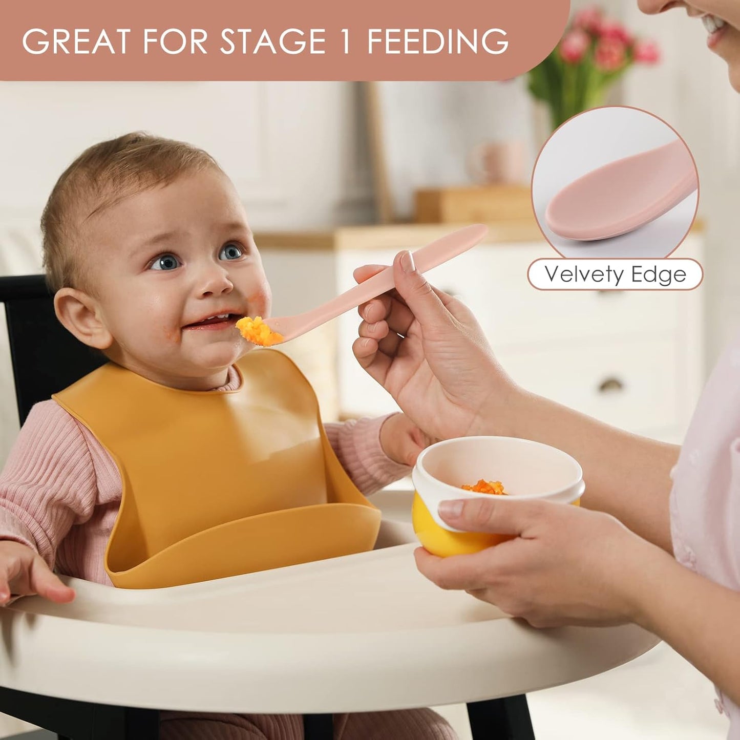 6-Piece Silicone Baby Feeding Spoons, First Stage Infant Spoons, Soft-Tip Easy on Gums I Baby Training Spoon | Infant Utensils Feeding Supplies, Dishwasher & Boil-proof