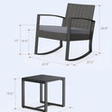 3 Pieces Outdoor Patio Furniture Set Rocking Bistro Set Outdoor Rattan Conversation with Coffee Table for Garden Balcony Backyard Poolside (Grey Cushion)