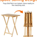Foldable TV Dinner Tray Table with Storage Rack, 14.6 L x 19 W x 26 H inch, Natutral, 4-Pack