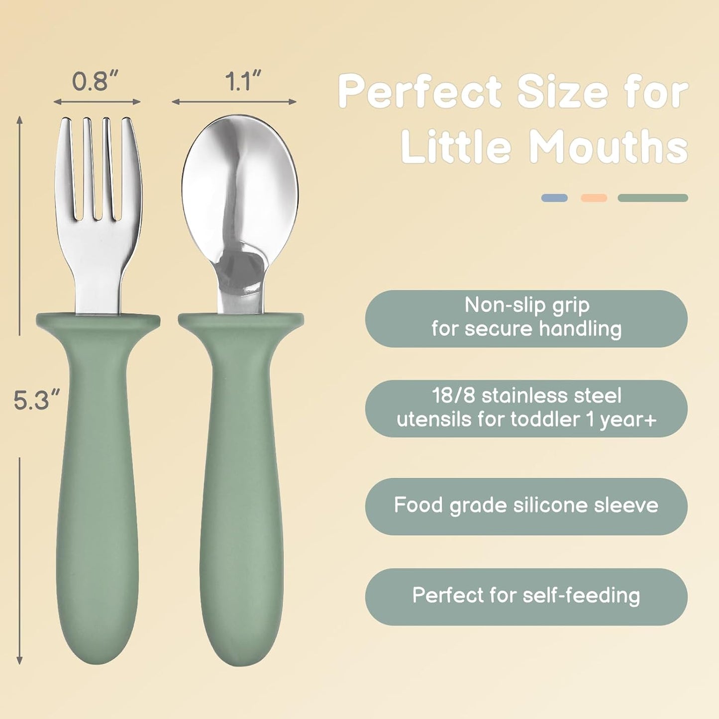 Toddler Utensils, 6 Pack kids Silverware Set with Silicone Handle, 18/8 Stainless Steel Children Safe Forks and Spoons, Dishwasher Safe