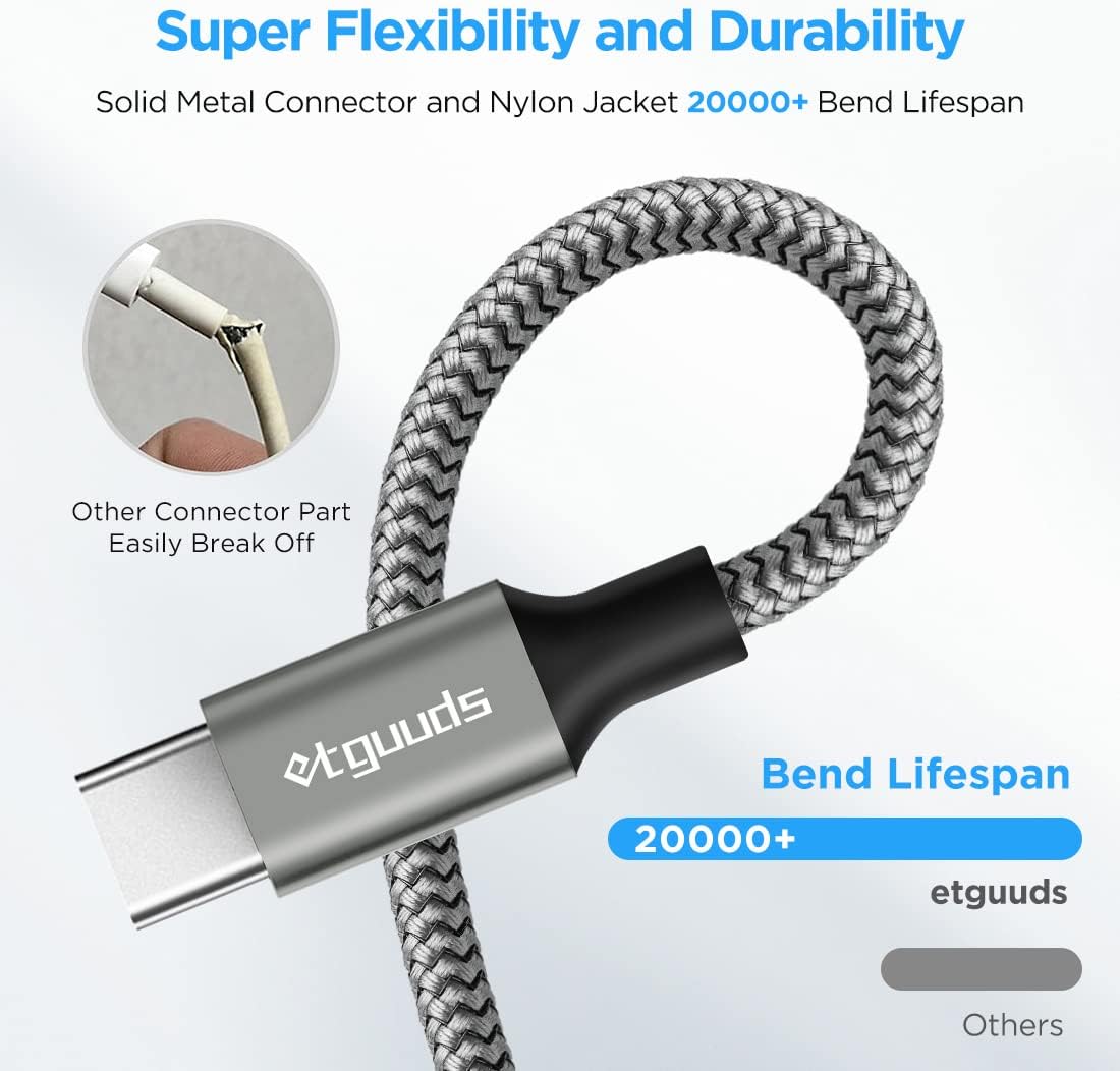 etguuds USB to USB C Cable 3ft, 2-Pack USB A to Type C Charger Cord Fast Charging for Samsung Galaxy A15 A25 A35 A55 A54, S24 S23 S22 S21 S20 S10 S10E, Note 20 10, Moto G, for iPhone 16 15, Gray