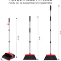 NACENA Broom and Dustpan Set, 52-in Long Adjustable Handle Broom Dustpan Combo with Dustpan Teeth to Automatically Clean Hair Suitable for Home Kitchen Office Hall Floor（Black&Red）