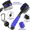THIODOON 2 Pack Golf Club Brushes and Groove Cleaner 2 ft Retractable Zipline Carabiner Golf Brush Head with Retractable Spike Comfortable Grip Golf Club Cleaner