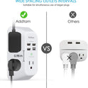 Addtam USB Wall Charger Surge Protector 5 Outlet Extender with 4 USB Charging Ports (1 USB C Outlet) 3 Sided 1800J Power Strip Multi Plug Outlets Wall Adapter Spaced for Home Travel Office ETL Listed
