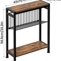 Small Side Table for Small Space, 3-Tier Narrow End Table with Magazine Holder,Slim Nightstand, Skinny Snack Couch Table in Living Room, Bedroom Study and Balcony (Rustic Brown &Black)