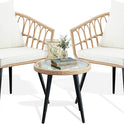 3 Piece Patio Bistro Set, Outdoor Wicker Apartment Balcony Furniture Sets, Rattan Table and Chairs Set of 2 for Porch Backyard Lawn Poolside Deck, Beige
