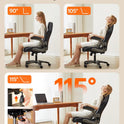 Office Desk Chair, Ergonomic Computer Chair with Padded Flip-Up Arms and Adjustable Lumbar Support, PU Leather Executive Chair with Tilt Lock and 360° Swivel Rolling Wheels for Work, Study