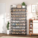 10-Tier Shoe Rack for Closet & Entryway – 50 Pair Large Capacity Shoe Organizer with Hooks & Anti-Fall Rails – Metal Frame Storage Shelf for Bedroom, Apartment, Hallway