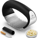 Zulay Kitchen Stainless Steel Garlic Press Rocker Set - Premium Garlic Mincer Garlic Crusher - New Innovative Garlic Crusher with Peeler and Scraper - Comfortable Grip (Black)