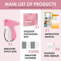 Handheld Stitch Tag Gun for Clothes, Quick Clothing Fixer, Tagging, Sewing Kit Includes 6 Needle, 1000 Black Fasteners & 1000 White Fasteners, Pink