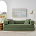 4-in-1 Folding Convertible Sofa Bed, 78 Inch Oversized Corduroy Upholstered Boneless Couch, Loveseat Sleeper with Pull Out Bed, Floor Sofa Modular Futon Couch for Living Room Bedroom Lounge, Green