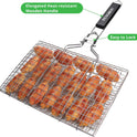 Fish Grilling Basket, Folding Portable Stainless Steel BBQ Grill Basket for Fish Vegetables Shrimp with Removable Handle, Come with Basting Brush and Storage Bag