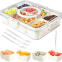 Snackle Box Container,Portable Snack Box 8 Compartment Divided Serving Tray with Lid and Handle,Clear Storage Organizer for Fruit Candy Nuts Veggie-Perfect for Road Travel Party（1 Pack）